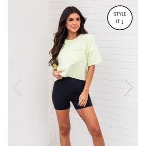 NEW! Pink Lily acid wash lime green cropped t medium